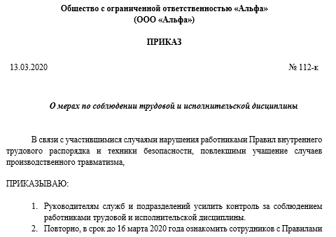 приказ об исполнительской дисциплине