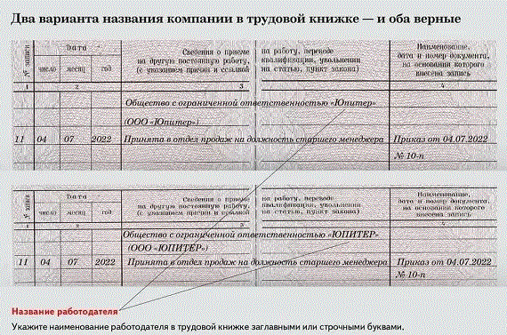 Роструд рассказал, какими буквами нужно писать наименование работодателя в трудовой книжке