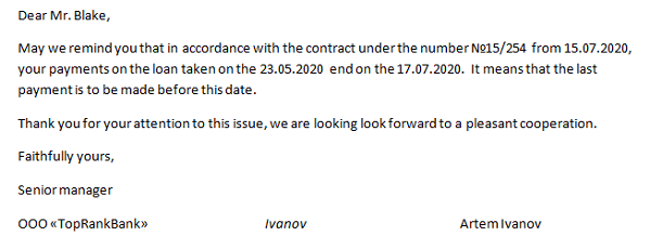 reminder letter